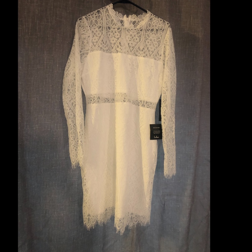 COPY - white lace long sleeve dress. LULUs.